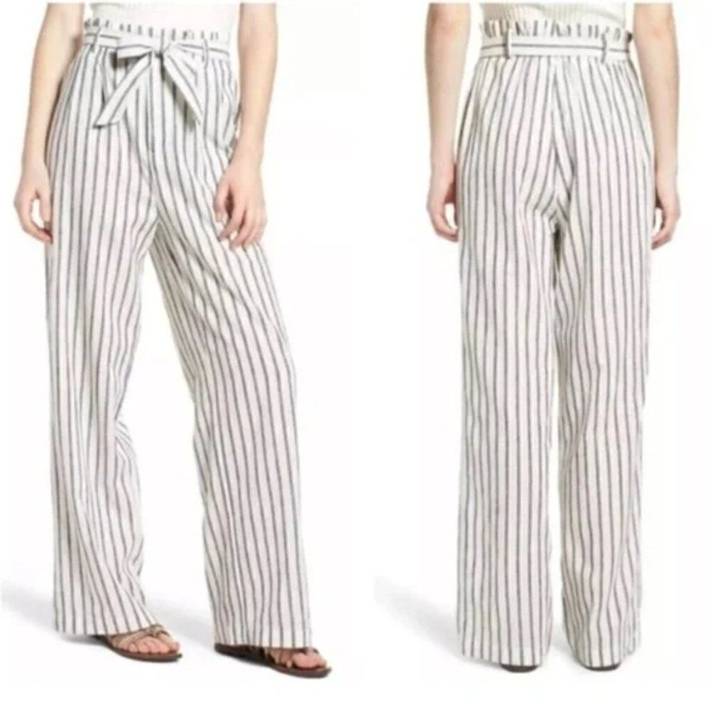 Ten Sixty Sherman | Paper Bag Tie Waist Pants - size XS in White/Blue.